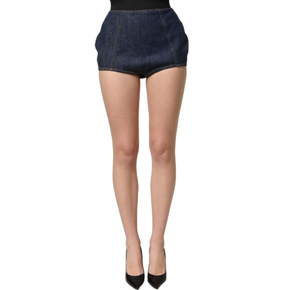 Dolce & Gabbana Blue Cotton High Waist Denim Hotpants Women's Shorts